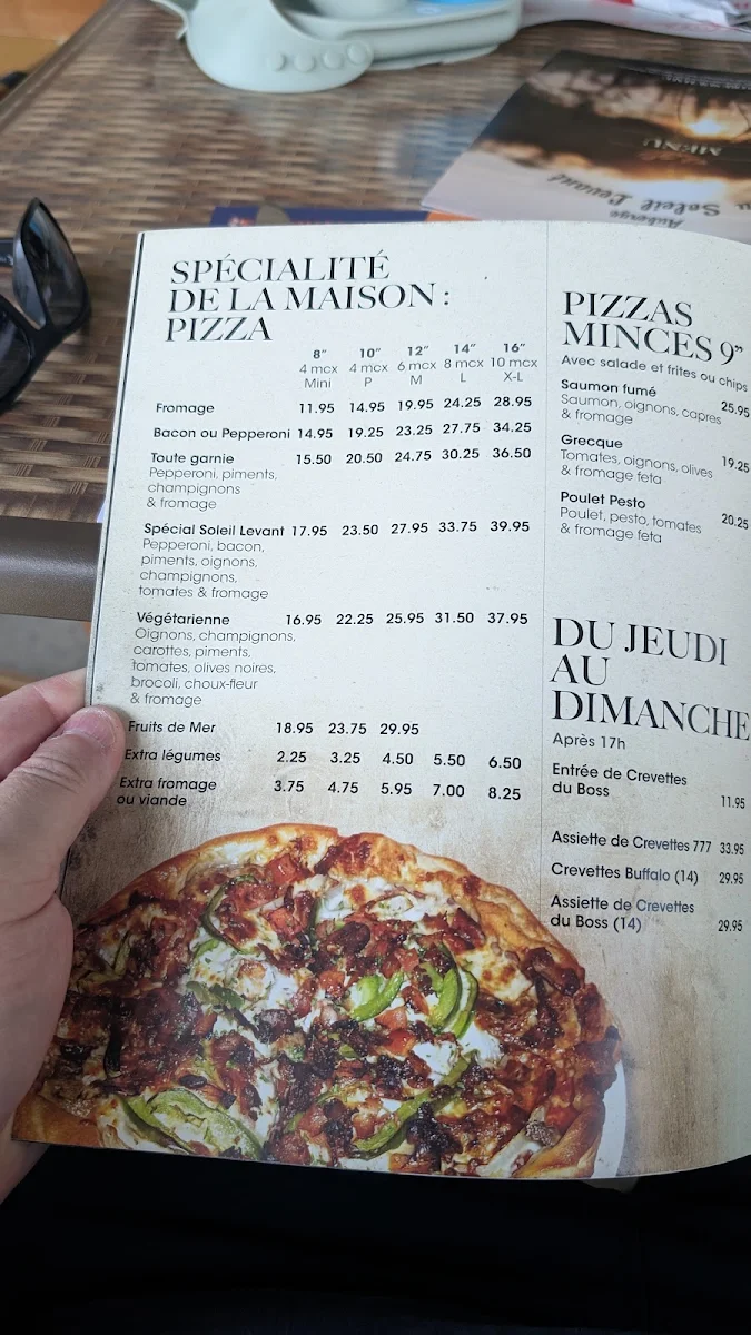 Menu, Auberge au Soleil Levant