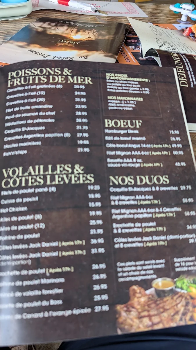 Menu, Auberge au Soleil Levant