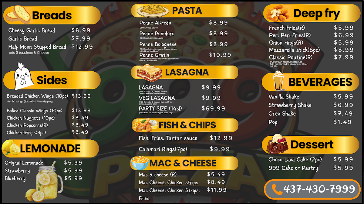 Menu, 999 pizza