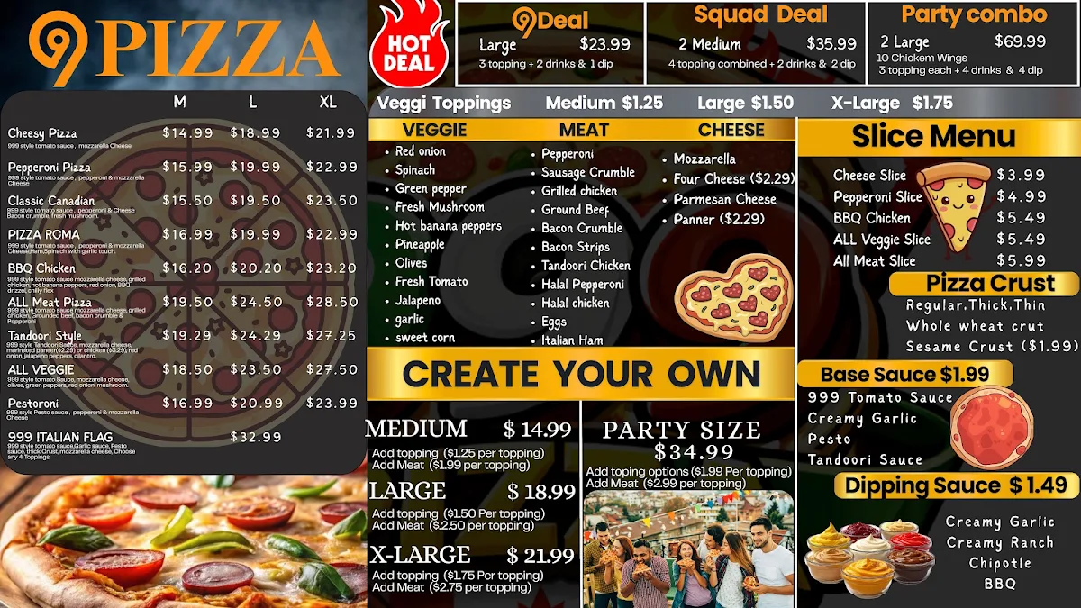 Menu, 999 pizza