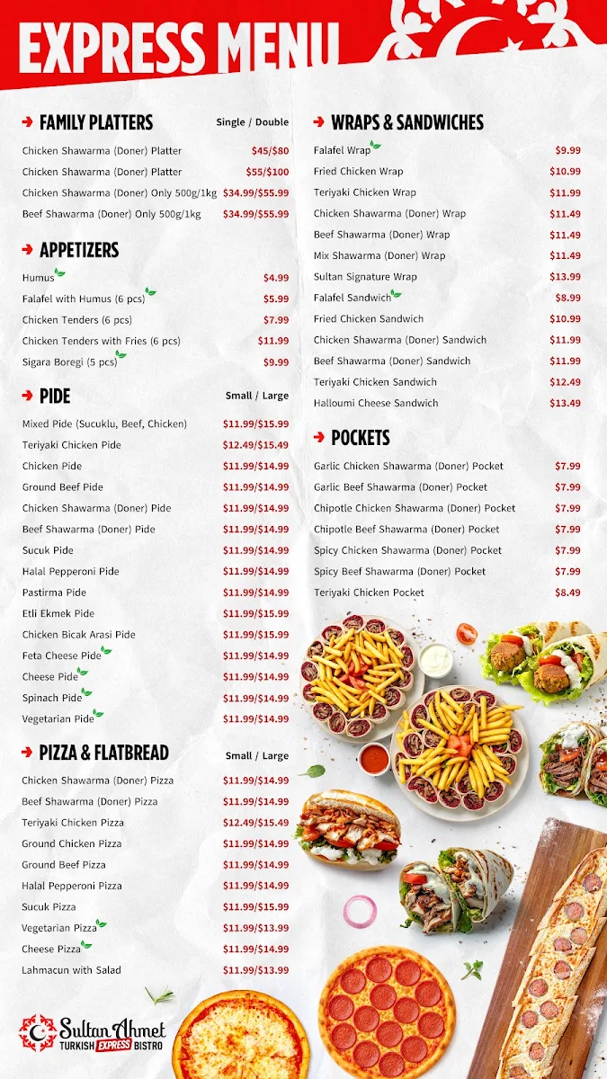 Menu, Sultan Ahmet Express Turkish Bistro (Dine-In/Take Out)