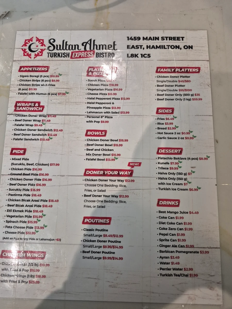 Menu, Sultan Ahmet Express Turkish Bistro (Dine-In/Take Out)