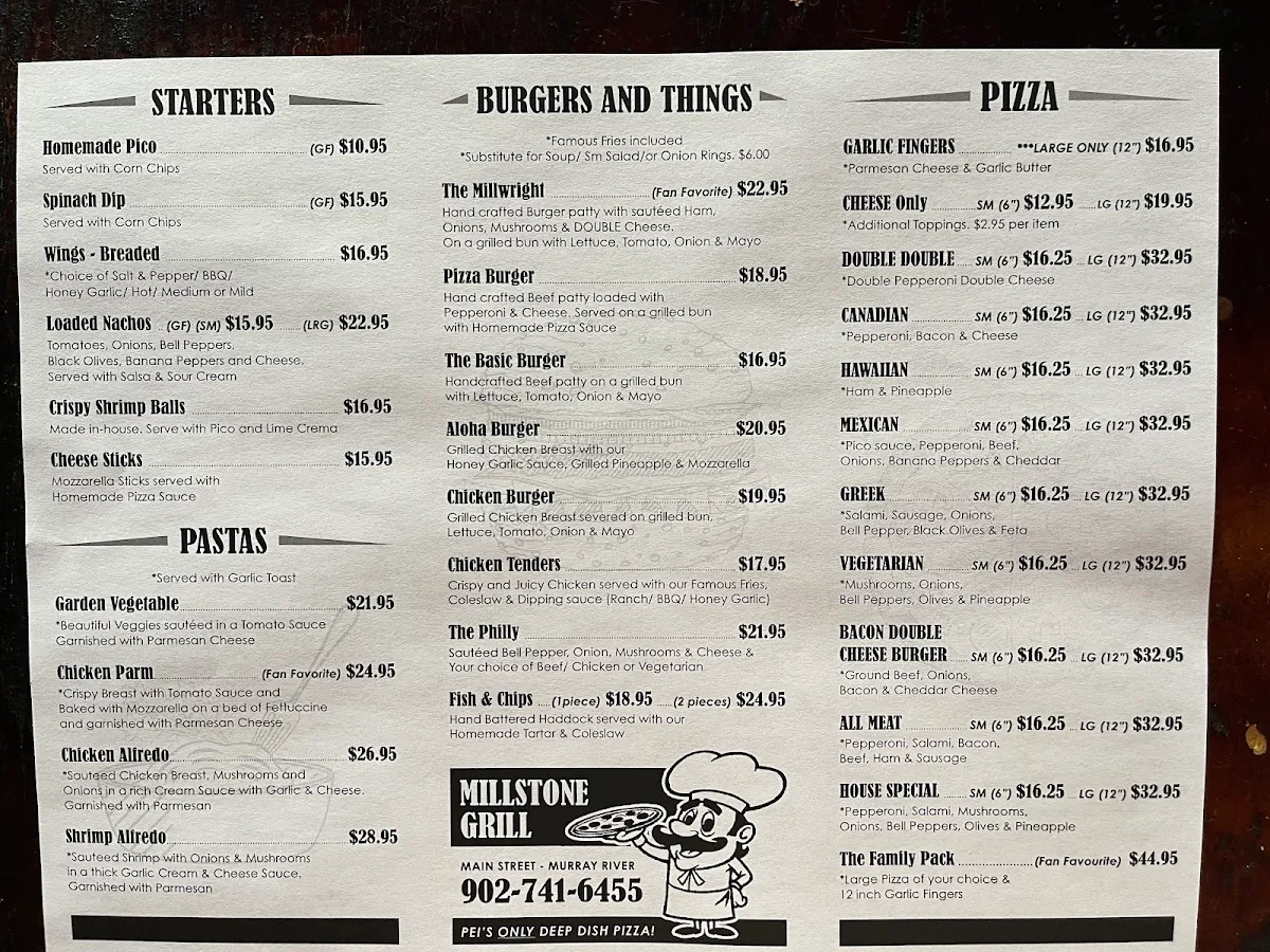 Menu, Millstone Grill