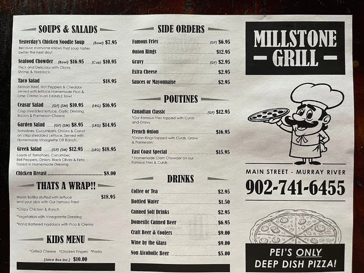 Menu, Millstone Grill