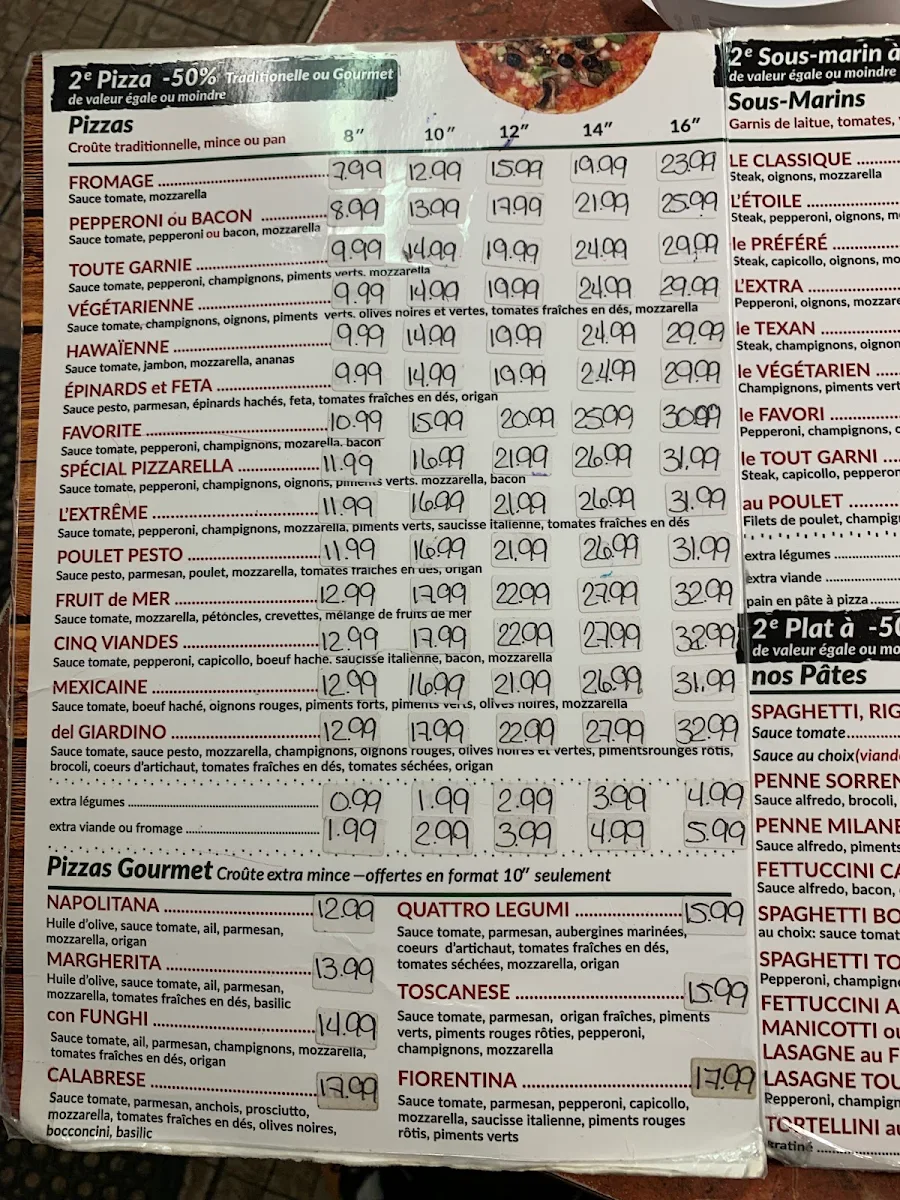 Menu, Restaurant Pizzarella