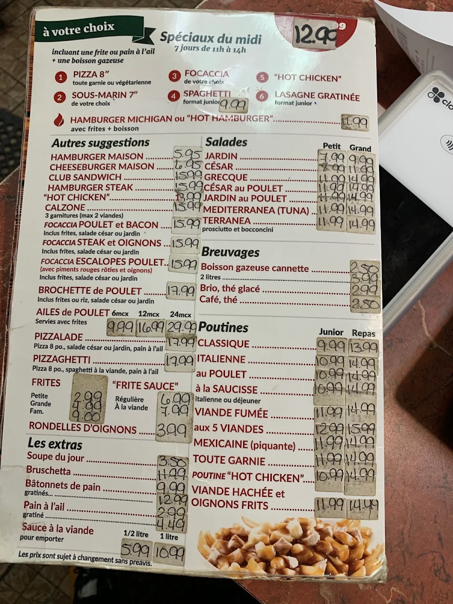 Menu, Restaurant Pizzarella