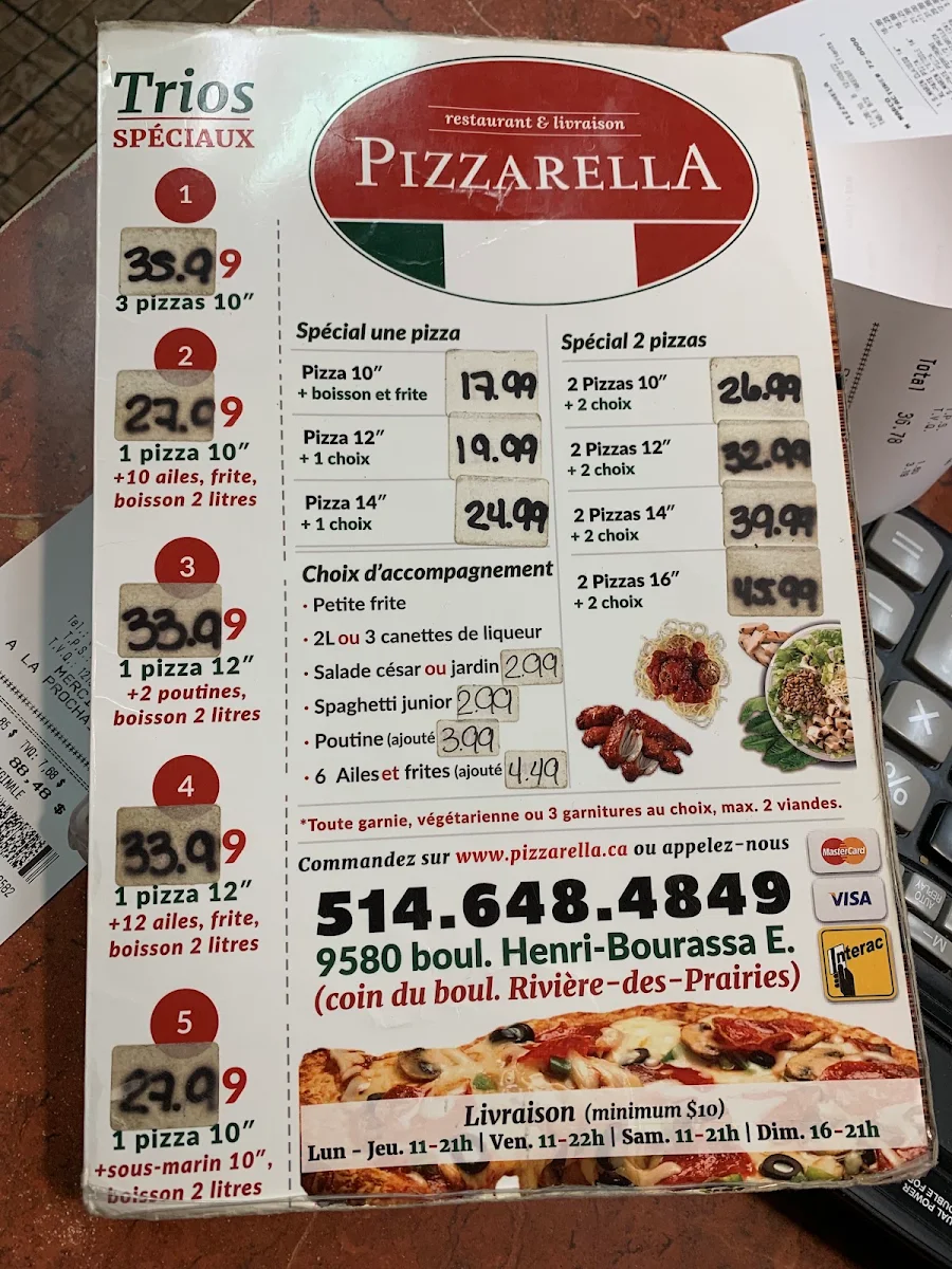 Menu, Restaurant Pizzarella