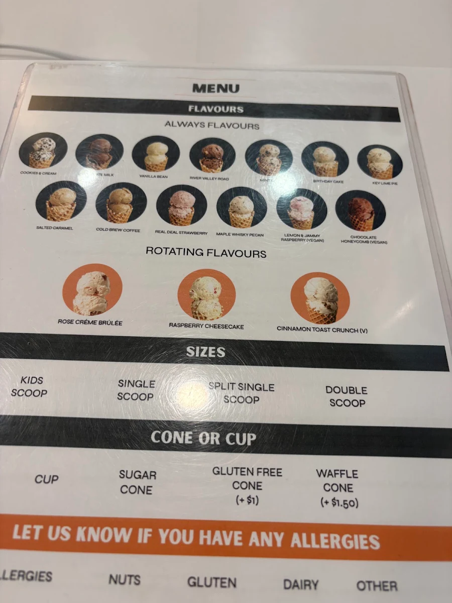 Menu, Kind Ice Cream