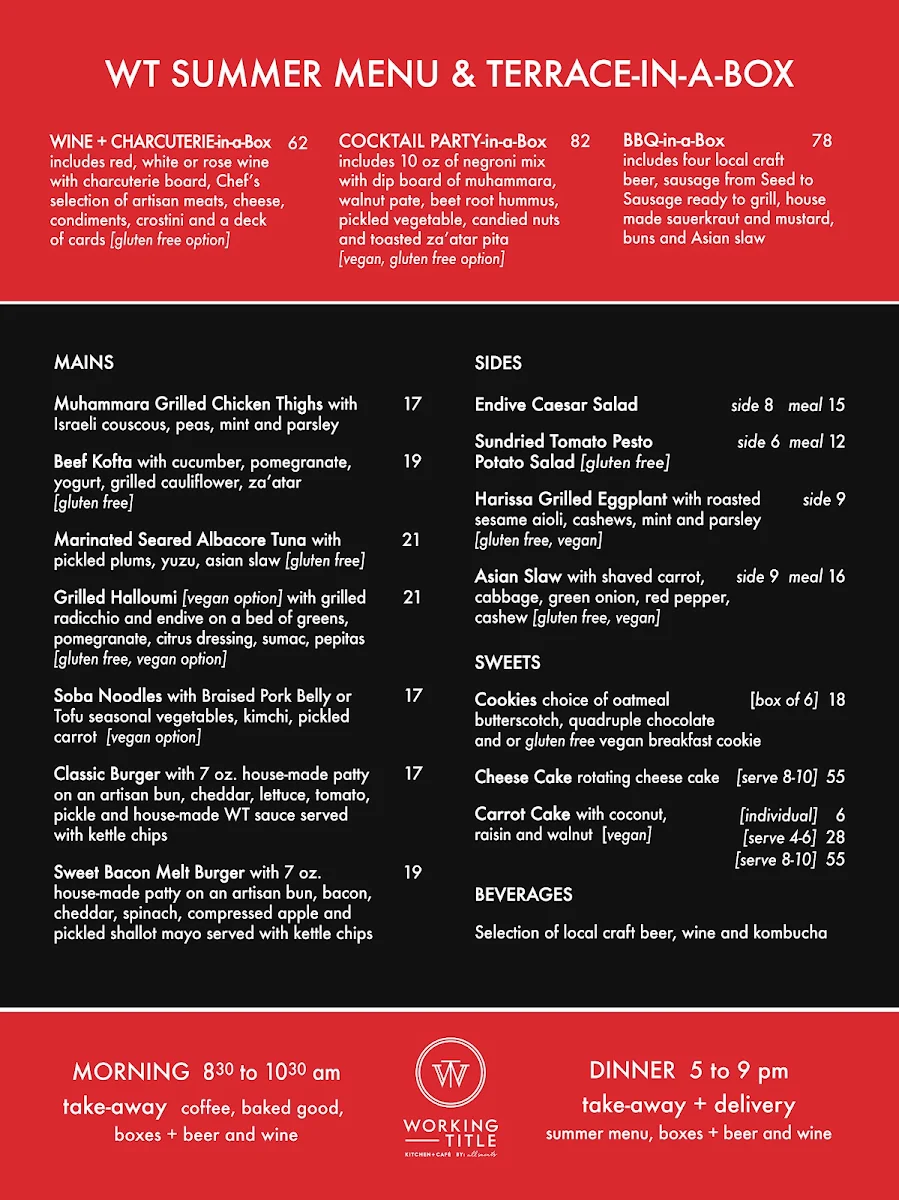 Menu, Working Title Kitchen