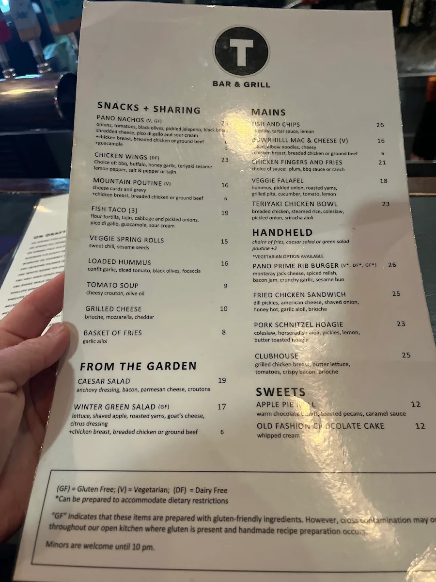 Menu, T-Bar & Grill