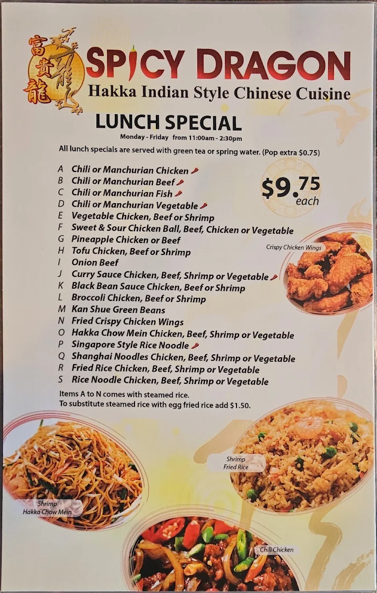 Menu, Spicy Dragon Restaurant