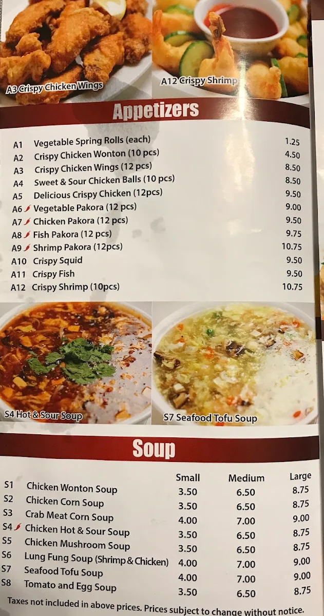 Menu, Spicy Dragon Restaurant
