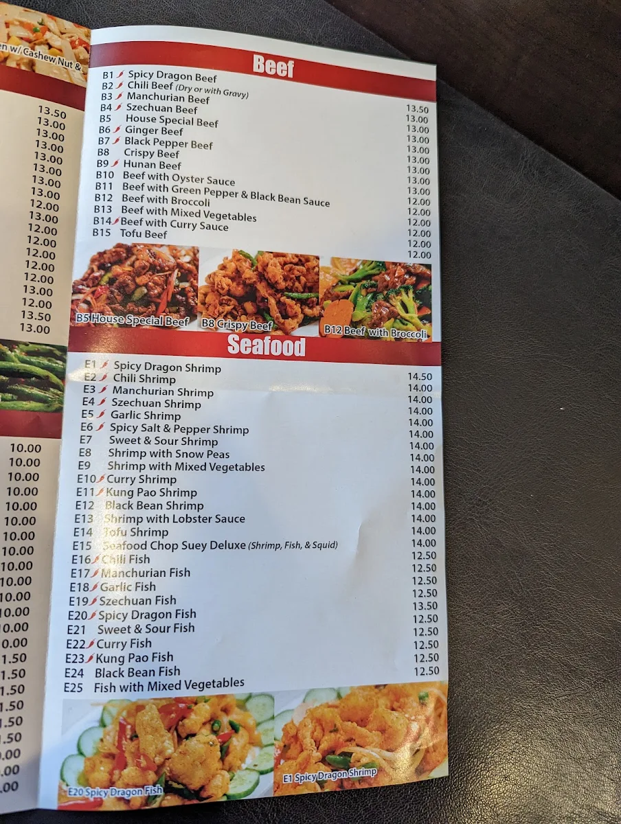 Menu, Spicy Dragon Restaurant