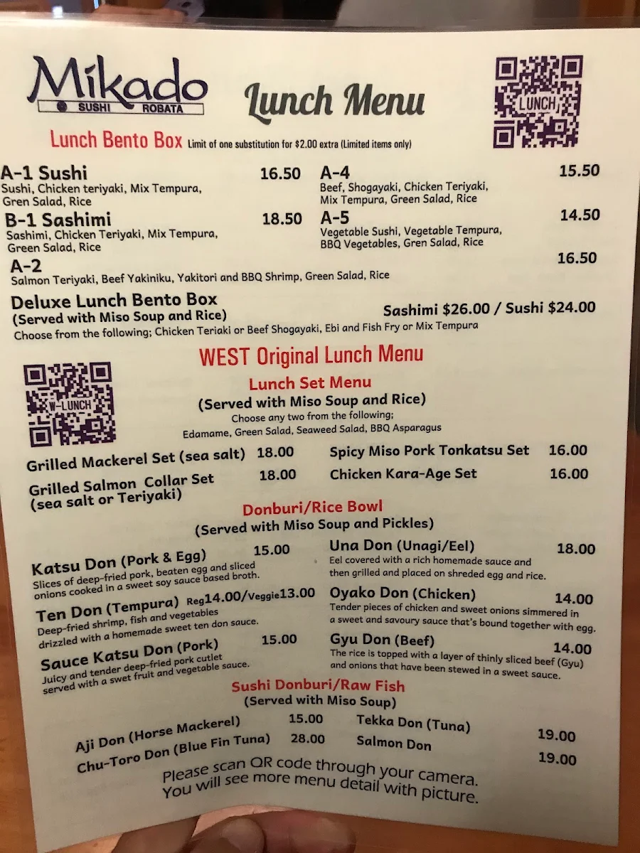 Menu, Mikado Westside