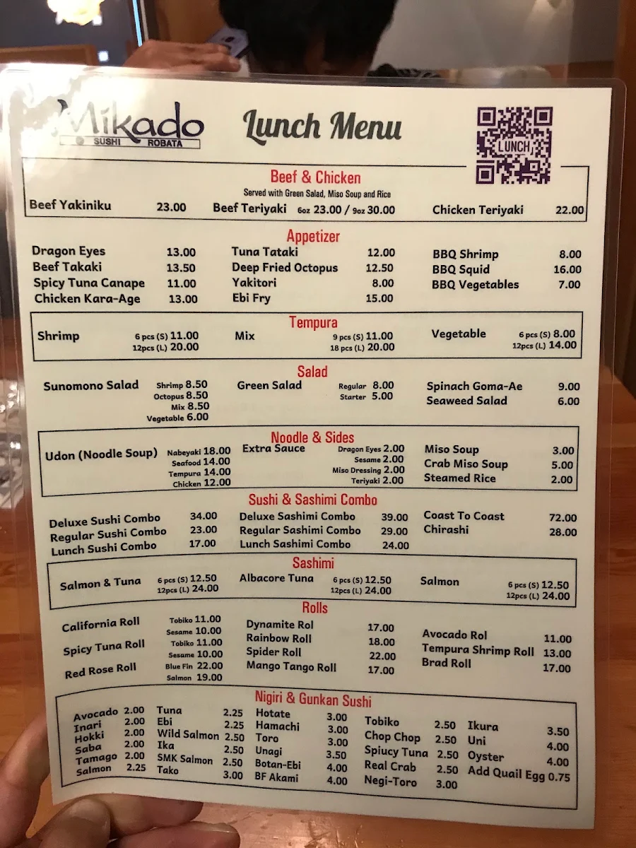 Menu, Mikado Westside