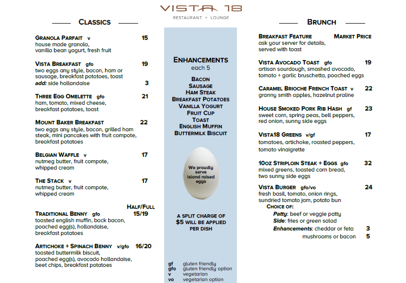 Menu, Vista 18 Restaurant + Lounge