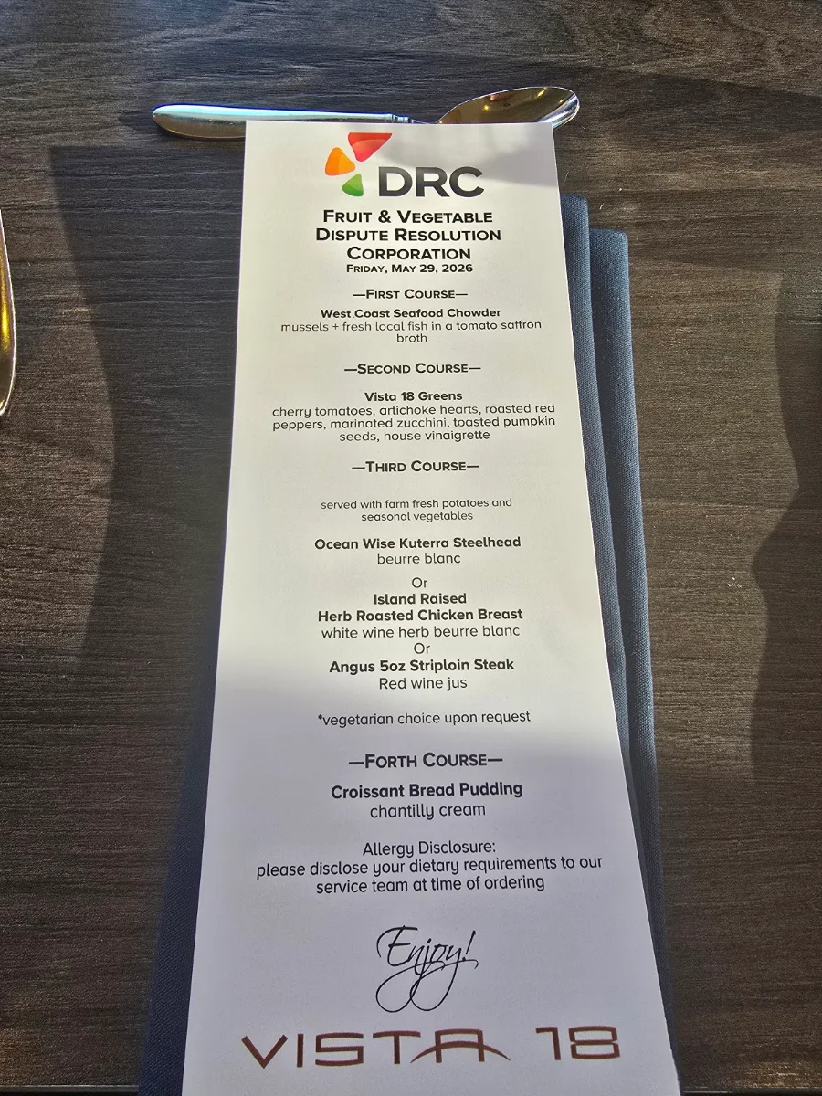 Menu, Vista 18 Restaurant + Lounge