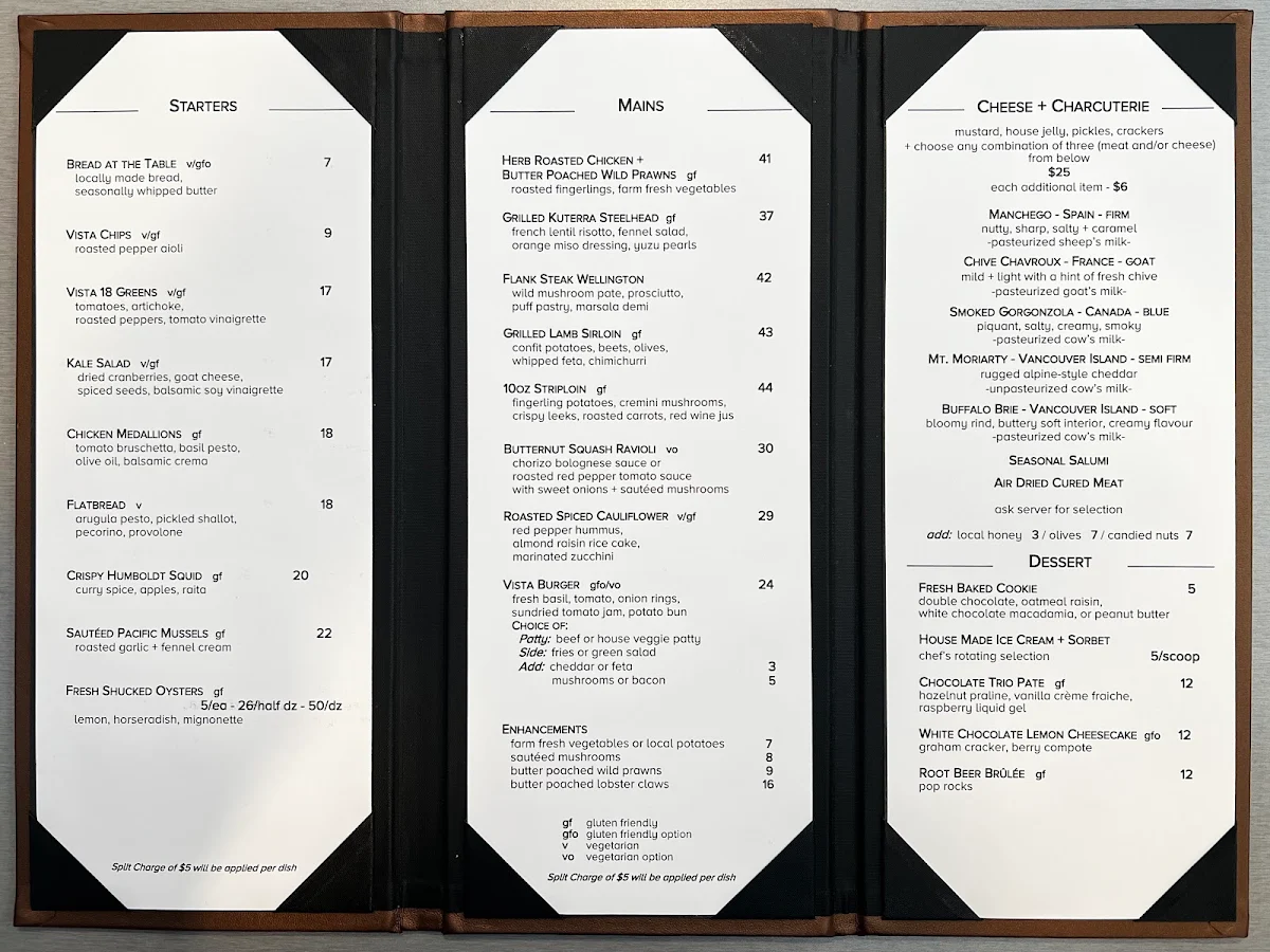 Menu, Vista 18 Restaurant + Lounge