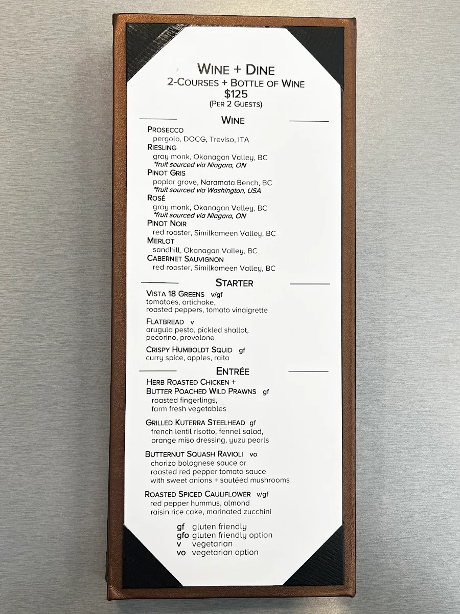 Menu, Vista 18 Restaurant + Lounge