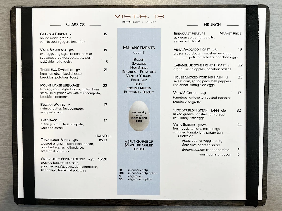 Menu, Vista 18 Restaurant + Lounge