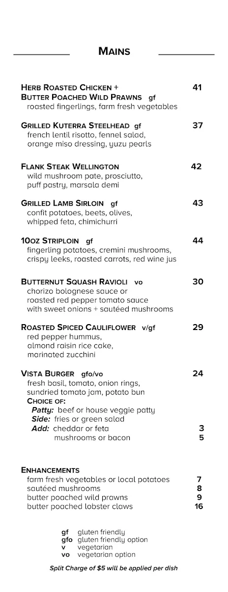 Menu, Vista 18 Restaurant + Lounge