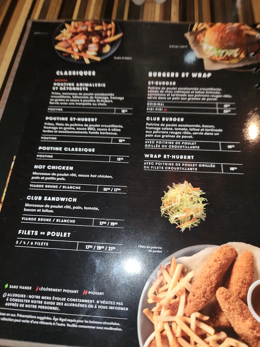 Menu, Rôtisserie St-Hubert