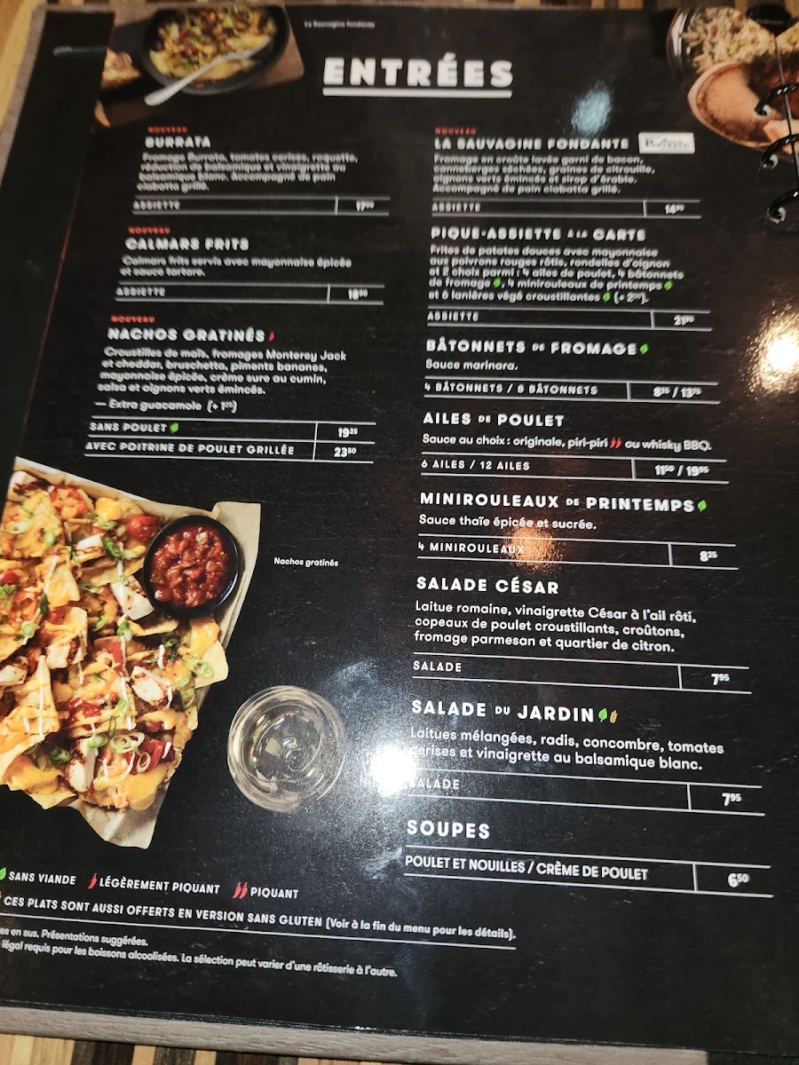 Menu, Rôtisserie St-Hubert