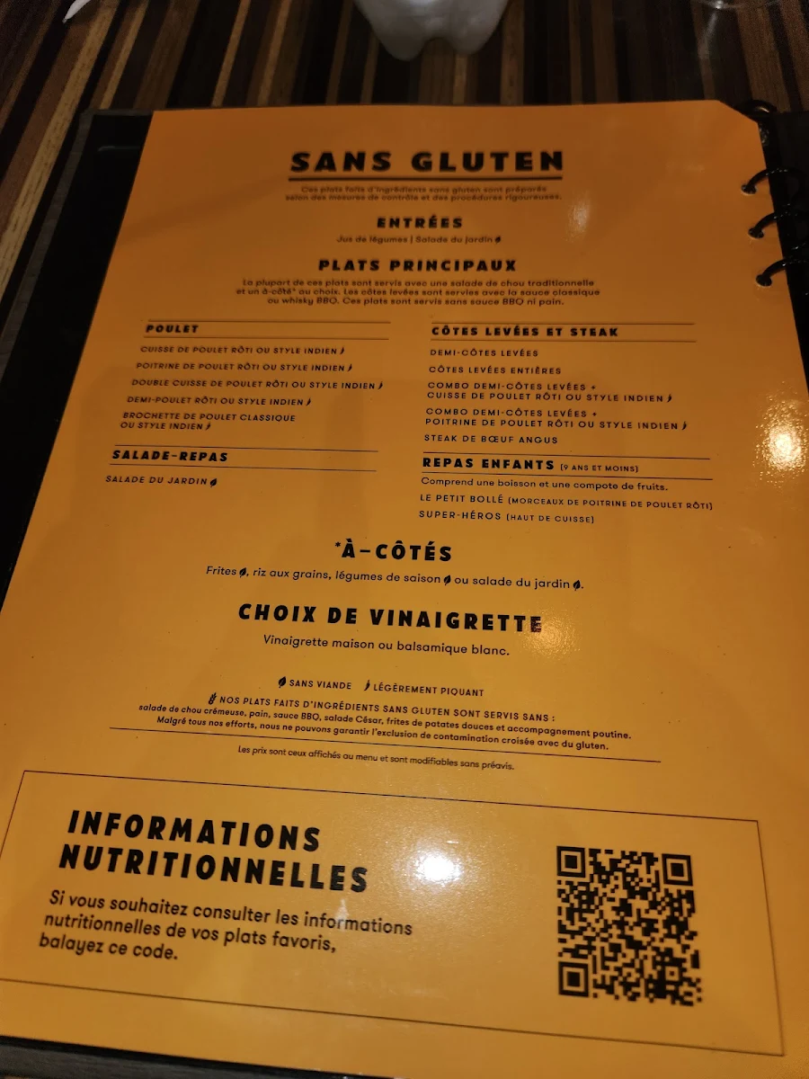Menu, Rôtisserie St-Hubert