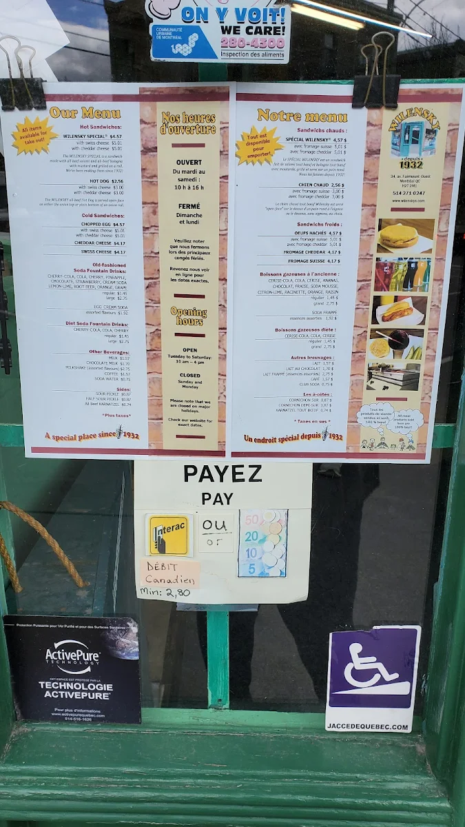 Menu, Wilensky's Light Lunch Inc