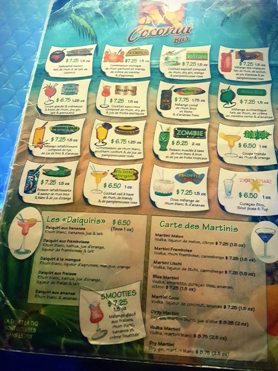 Menu, Coconut Bar