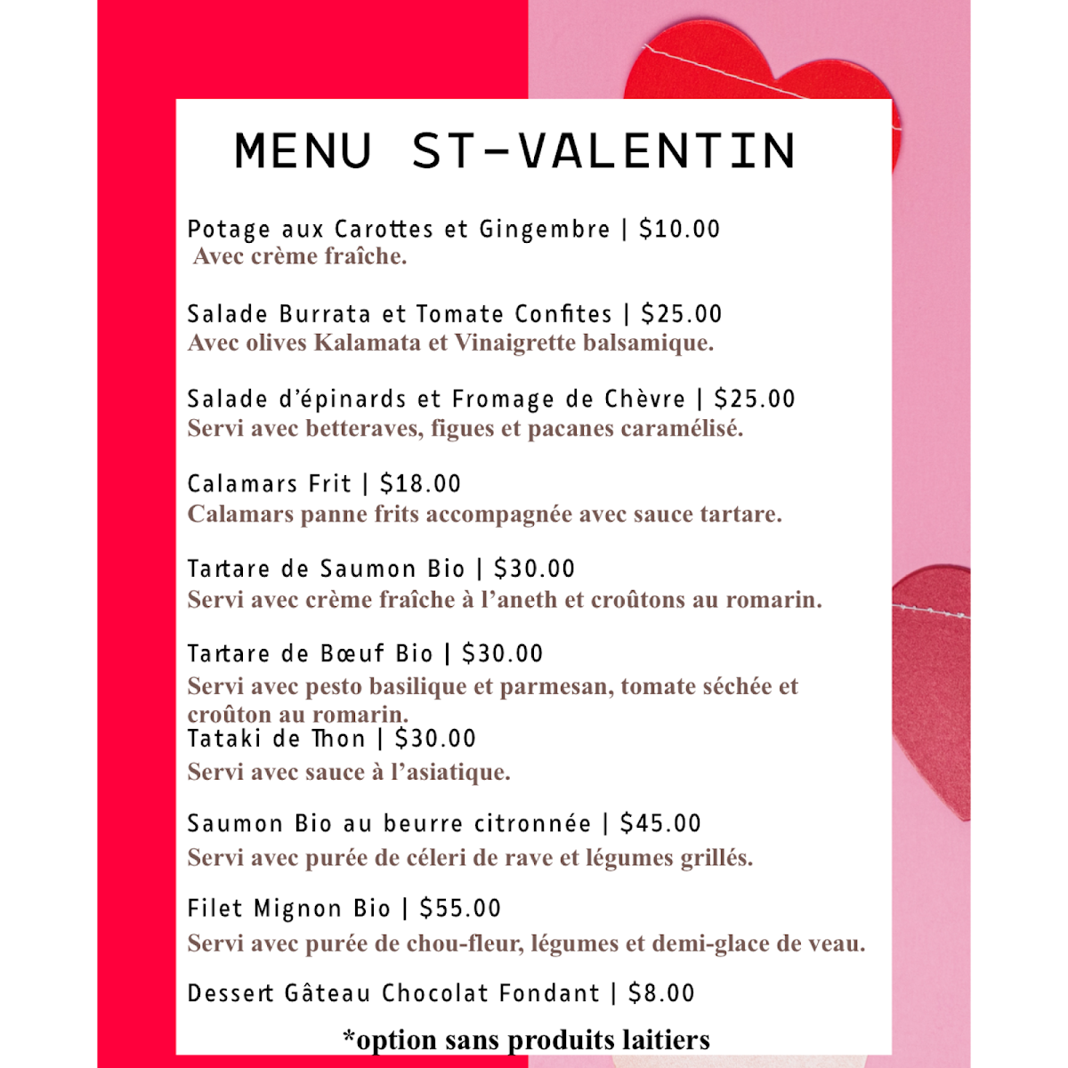 Menu, Susie Sans Gluten Laval