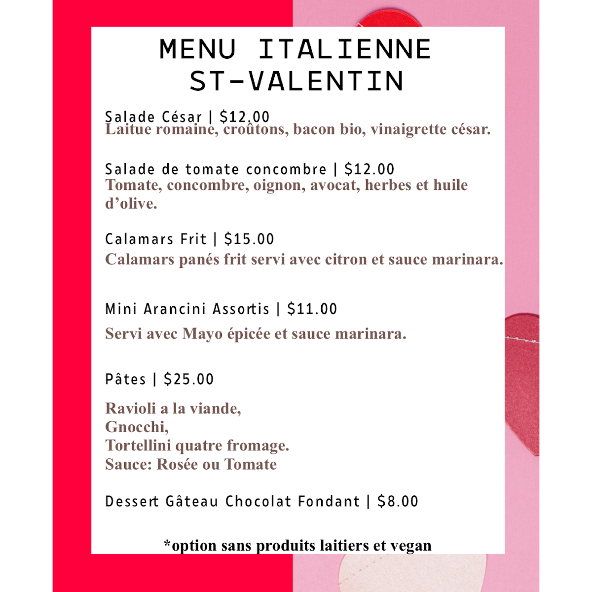 Menu, Susie Sans Gluten Laval