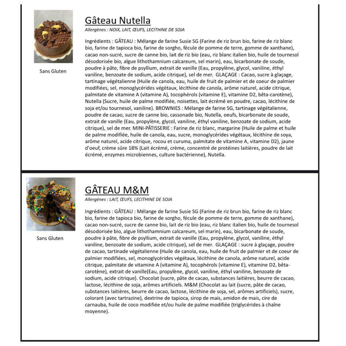 Menu, Susie Sans Gluten Laval