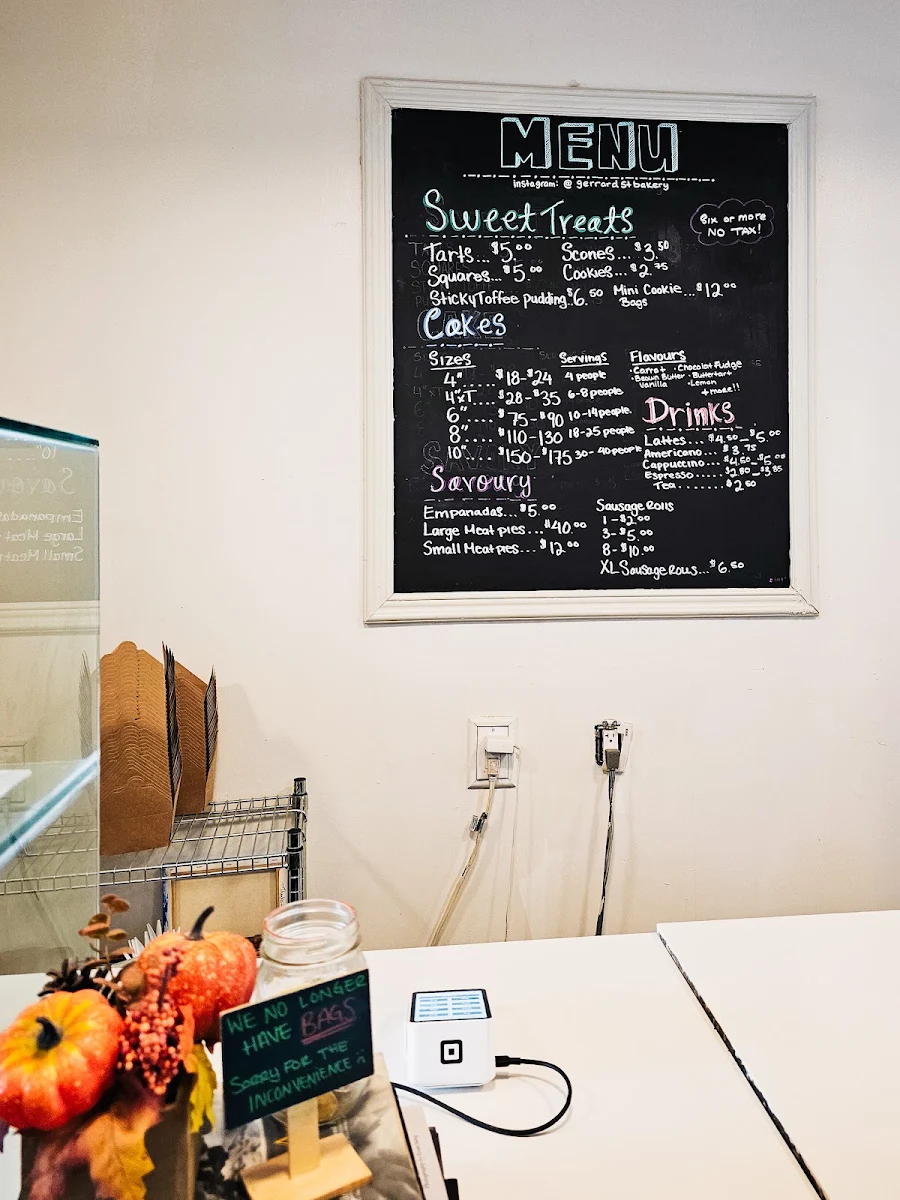 Menu, Gerrard St. Bakery
