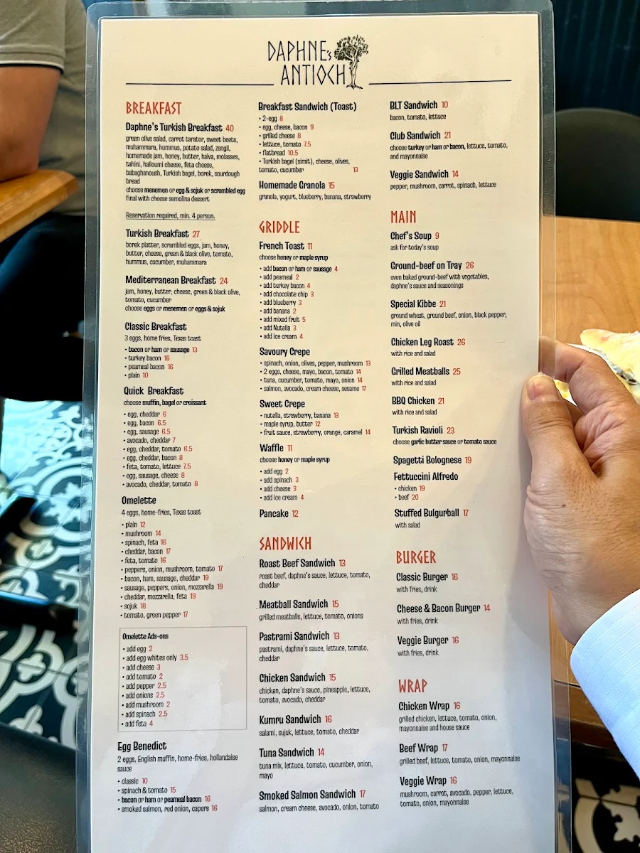 Menu, Daphne's Antioch