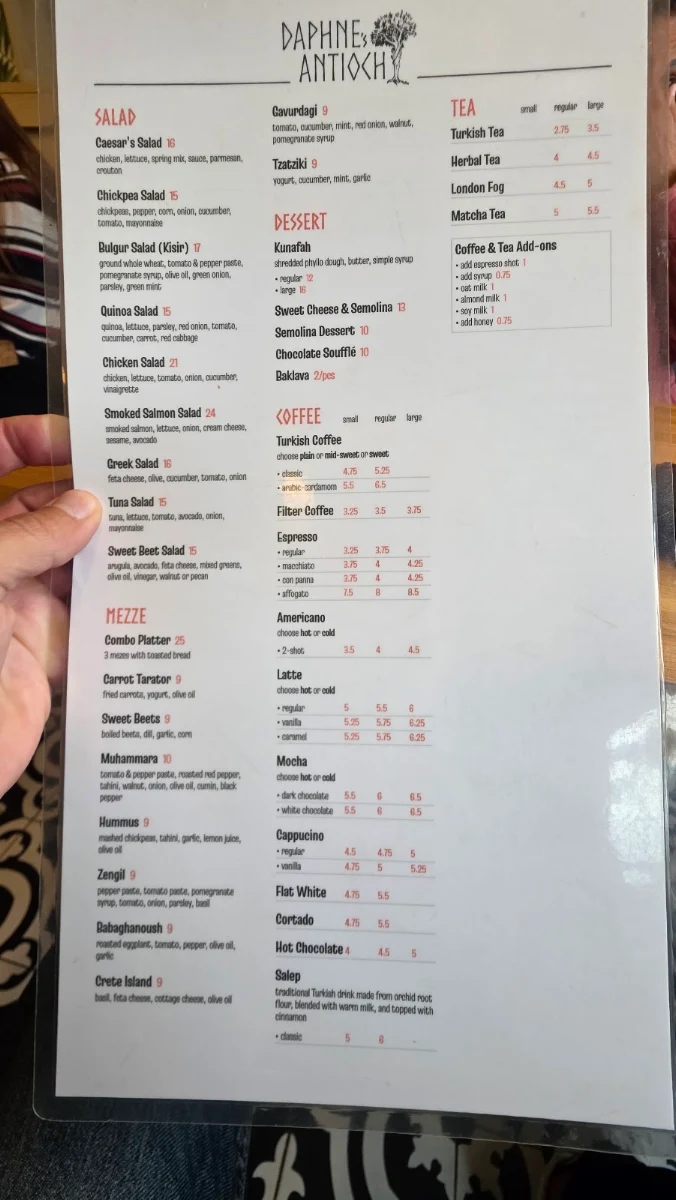 Menu, Daphne's Antioch