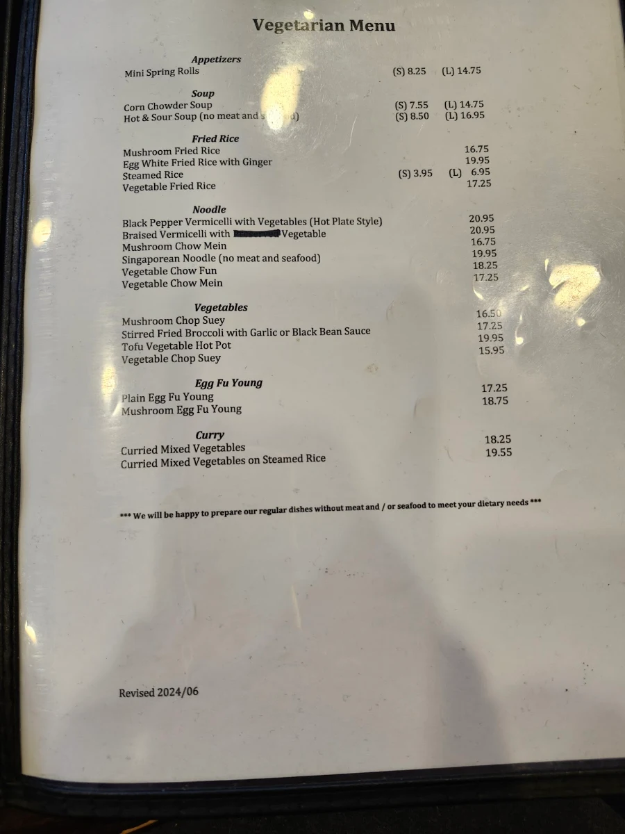 Menu, Fortune Palace Restaurant