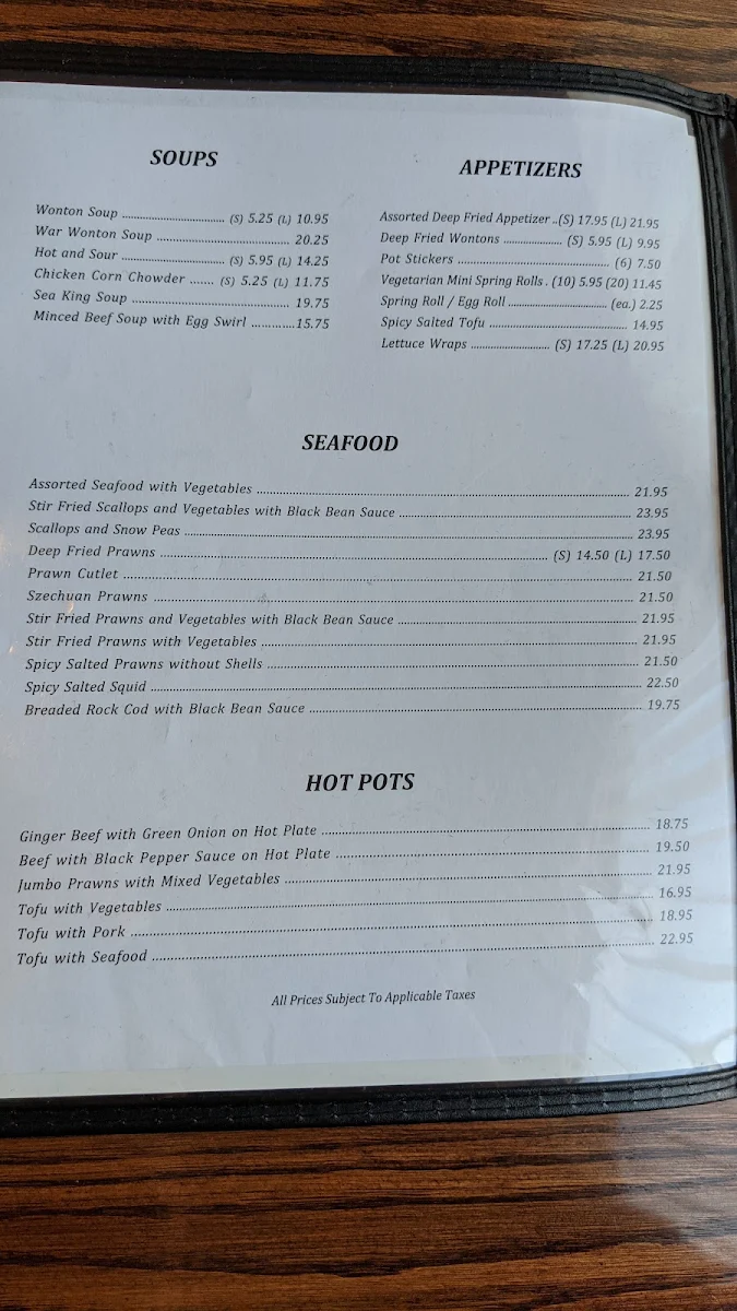 Menu, Fortune Palace Restaurant