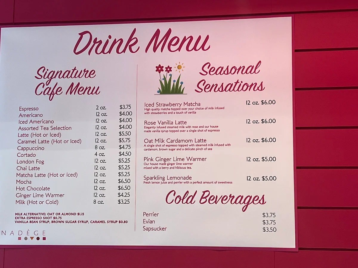 Menu, Nadège Patisserie