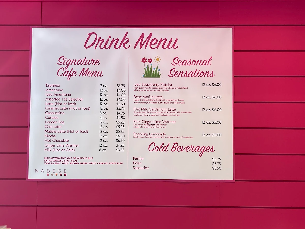 Menu, Nadège Patisserie
