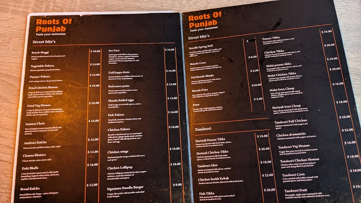Menu, ROOTS OF PUNJAB BAR & RESTAURANT LTD.