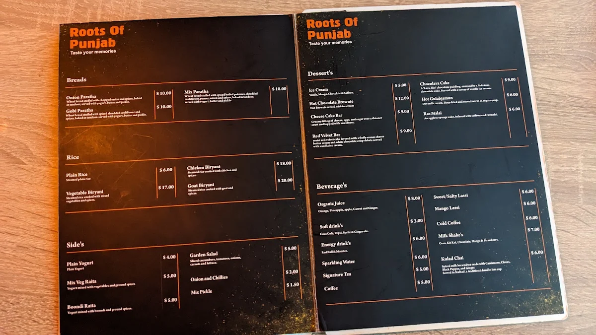 Menu, ROOTS OF PUNJAB BAR & RESTAURANT LTD.