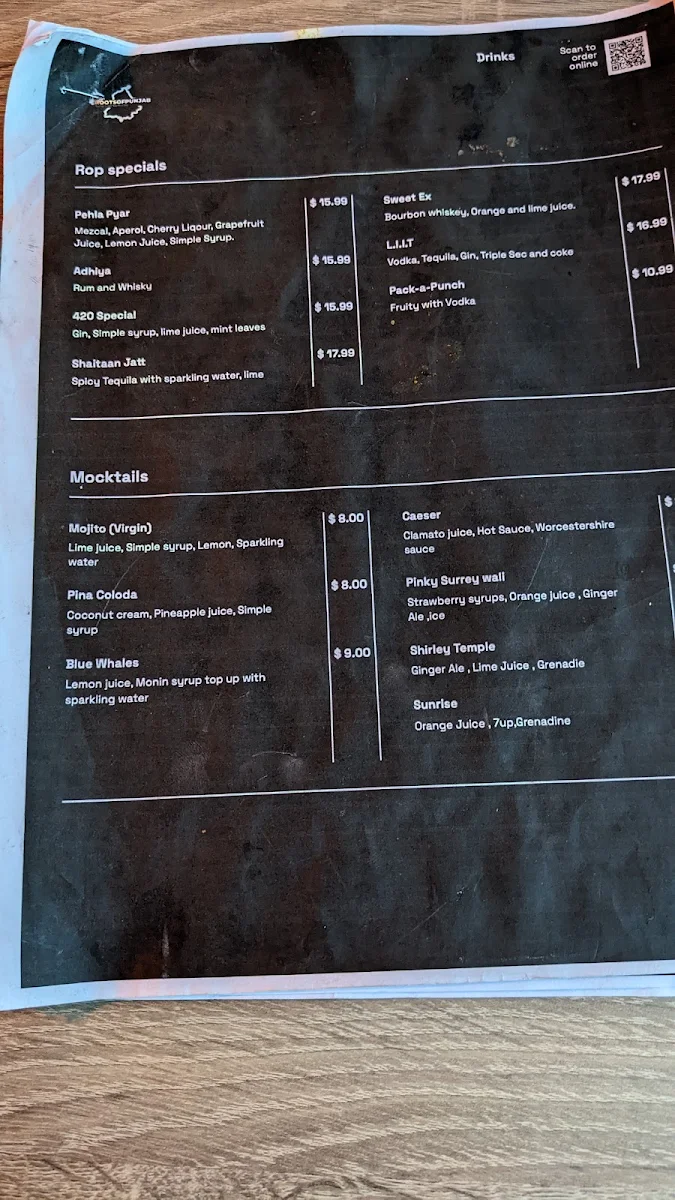 Menu, ROOTS OF PUNJAB BAR & RESTAURANT LTD.