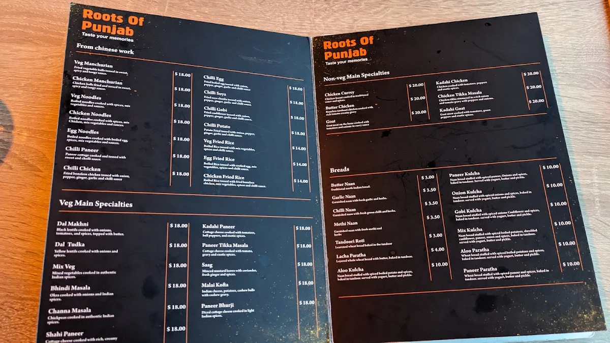 Menu, ROOTS OF PUNJAB BAR & RESTAURANT LTD.