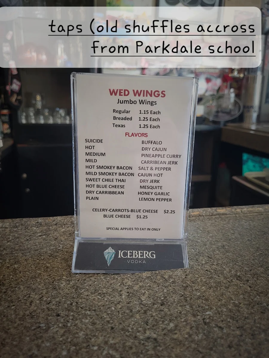 Menu, Taps Bar & Grill