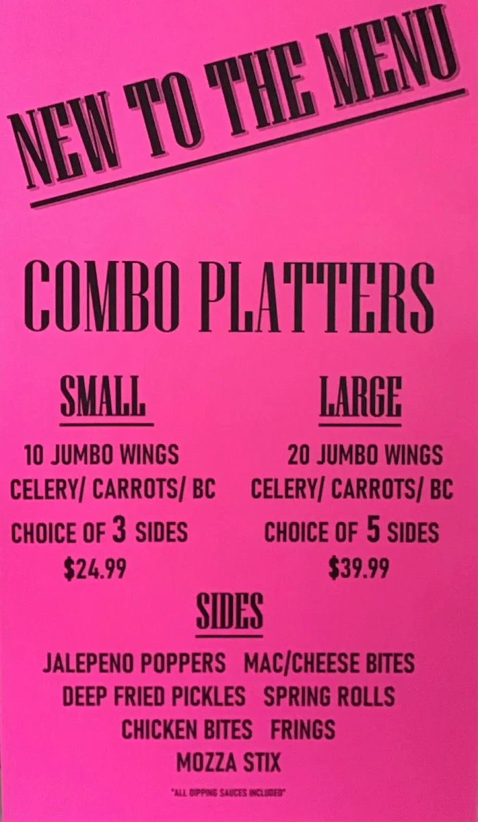 Menu, Taps Bar & Grill