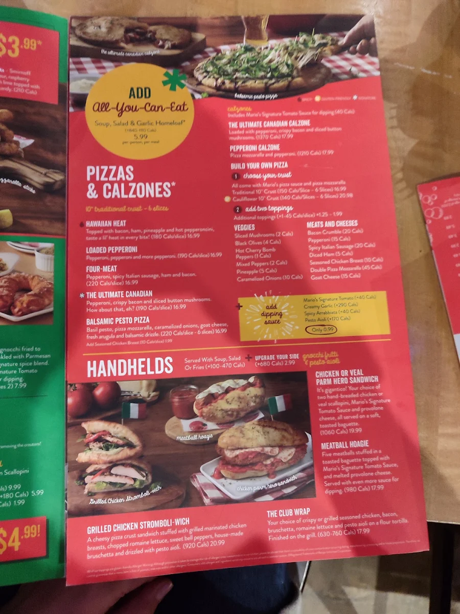 Menu, East Side Mario's