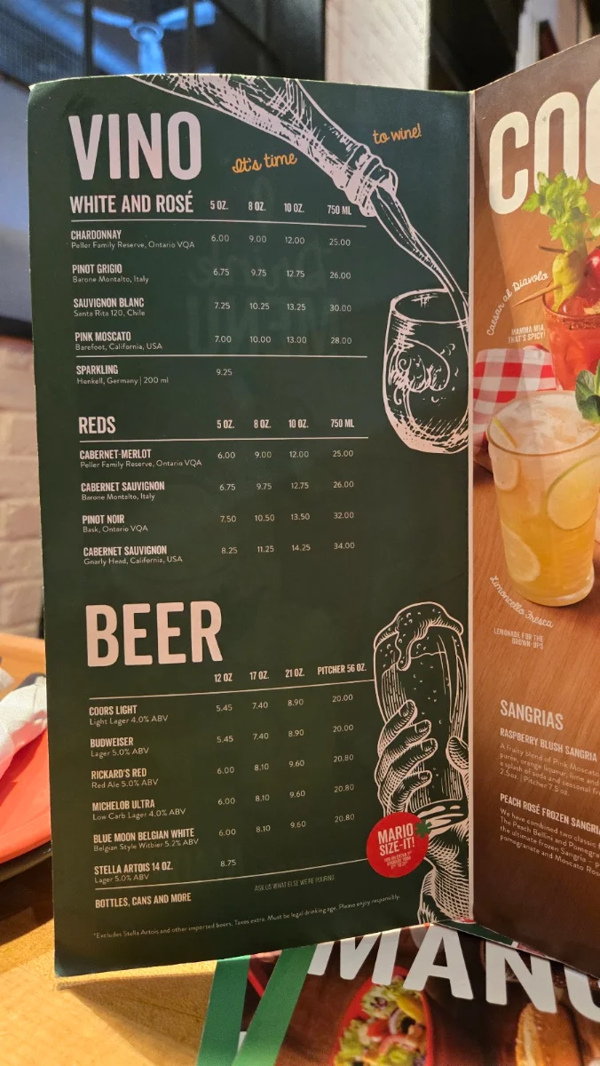 Menu, East Side Mario's