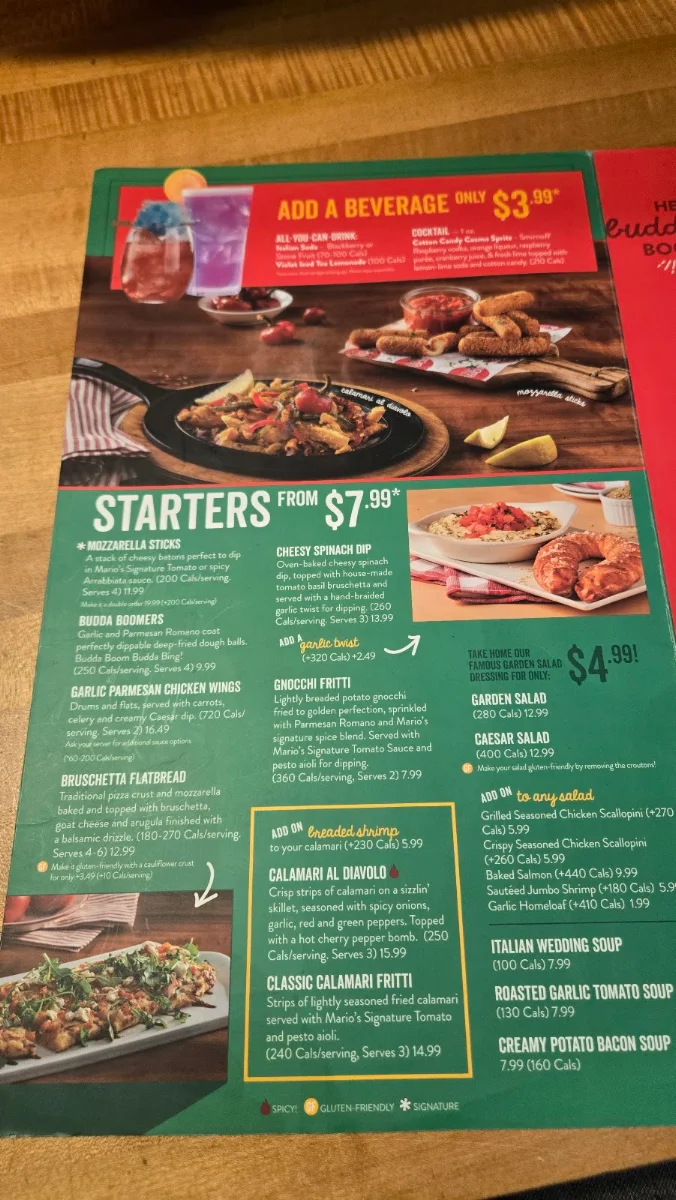 Menu, East Side Mario's