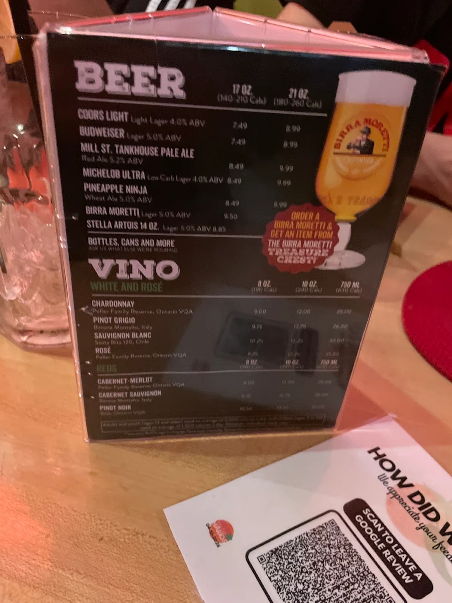 Menu, East Side Mario's